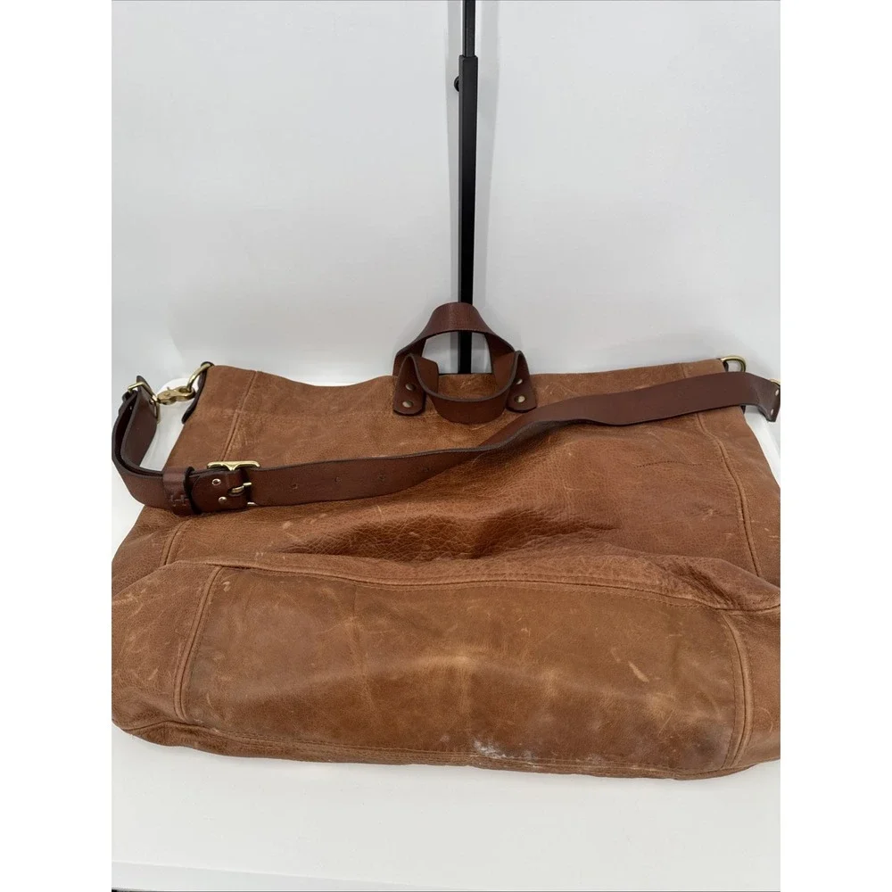 Grey 56 Leather Oversized Hobo Crossbody Bag Brown Solid Brass Hardware